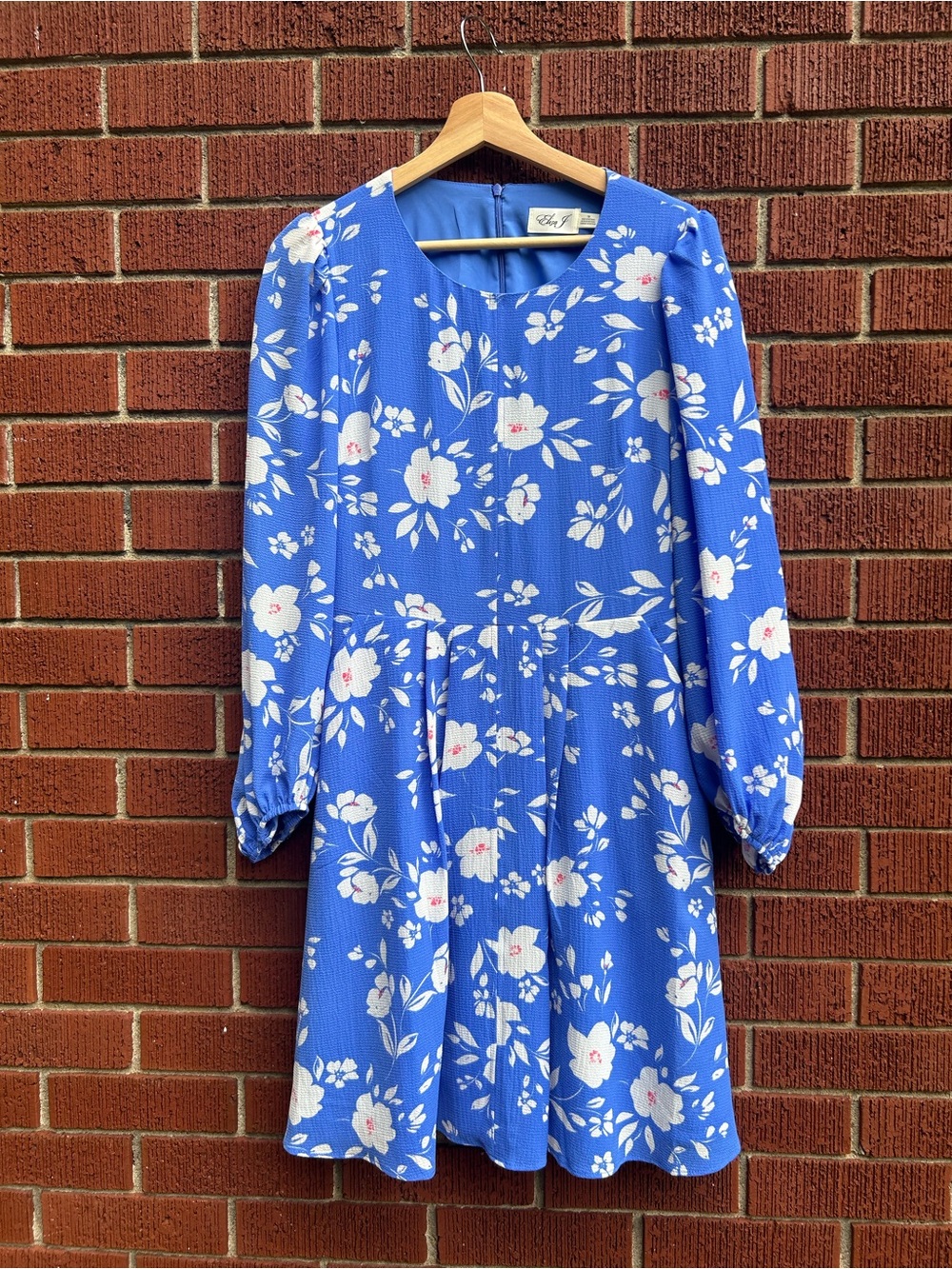 Eliza J Blue Floral Long Sleeve Fit & Flare Dress Size 10